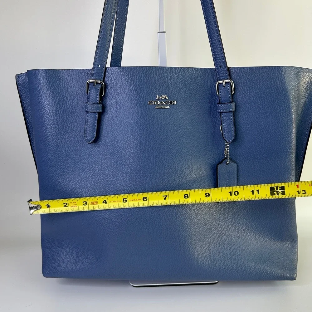 Coach Mollie Tote Stone Blue Pebbled Leather Bag Good